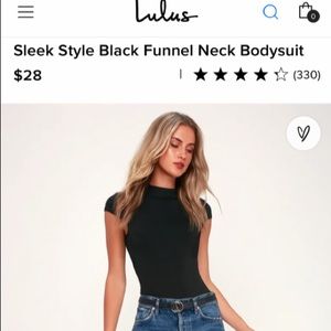 Lulus Sleek Style Black Funnel Neck Bodysuit, M